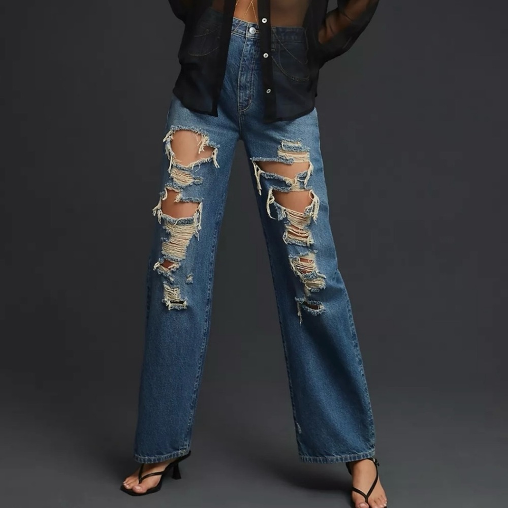 Pilcro Anthropologie Jeans Women's The Joey High Rise Straight Blue Size 27 NWT